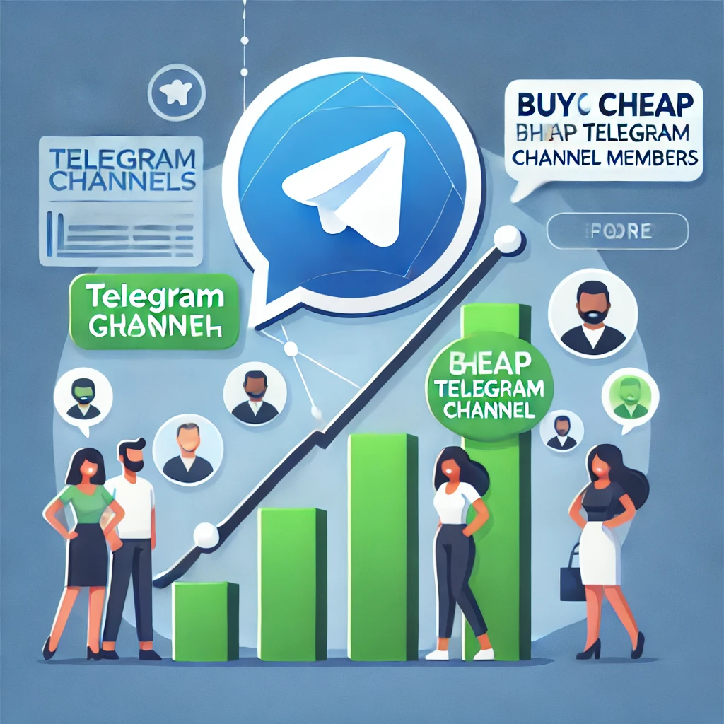 Telegram logo with a rising graph and user avatars, symbolizing buying cheap Telegram channel members for fast growth.