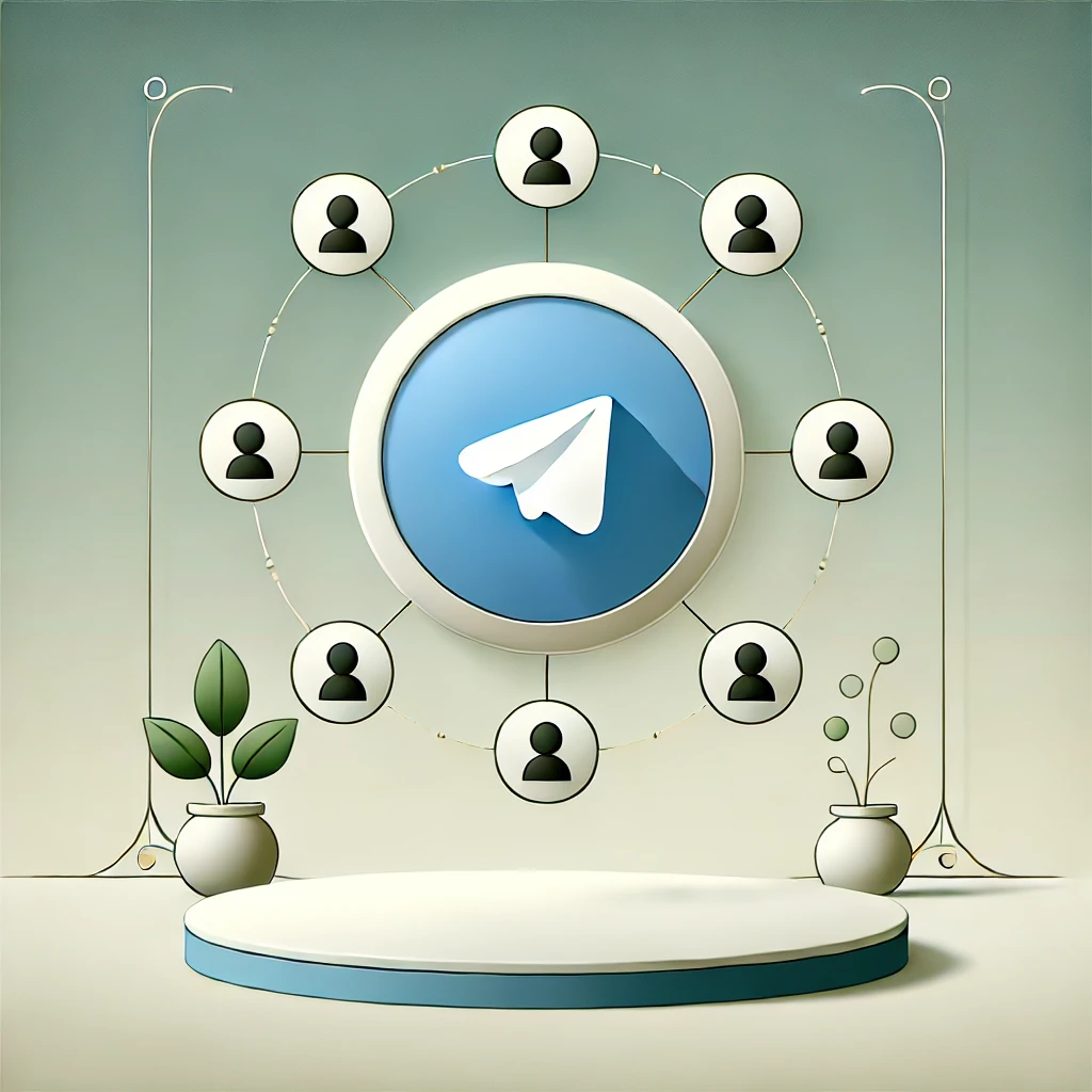 gaining Telegram subscribers, featuring the Telegram logo surrounded by simple follower icons, with a clean blue and white gradient background.