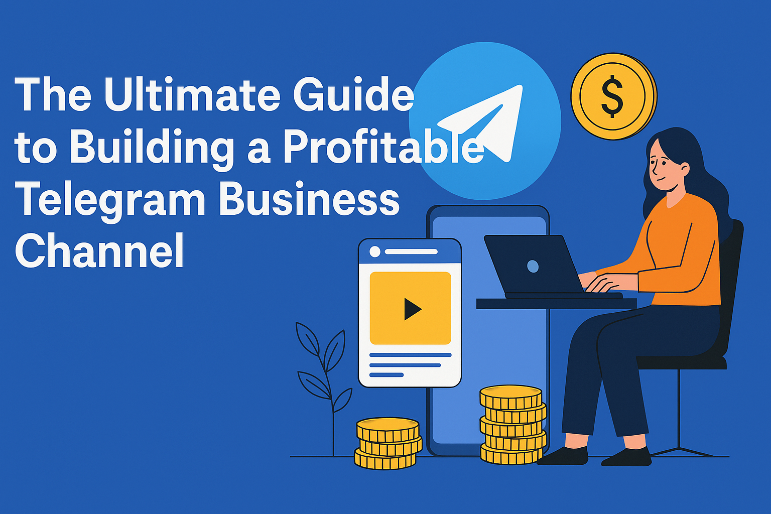 A creative infographic showcasing a step-by-step visual guide on how to build a profitable Telegram business channel, including setup, monetization, and engagement strategies for digital entrepreneurs.