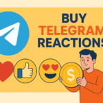 Creative feature image for the article “Buy Telegram Reactions” showing the Telegram logo, popular reaction emojis, and a cheerful user holding a gold coin — symbolizing engagement growth and automated reaction services.
