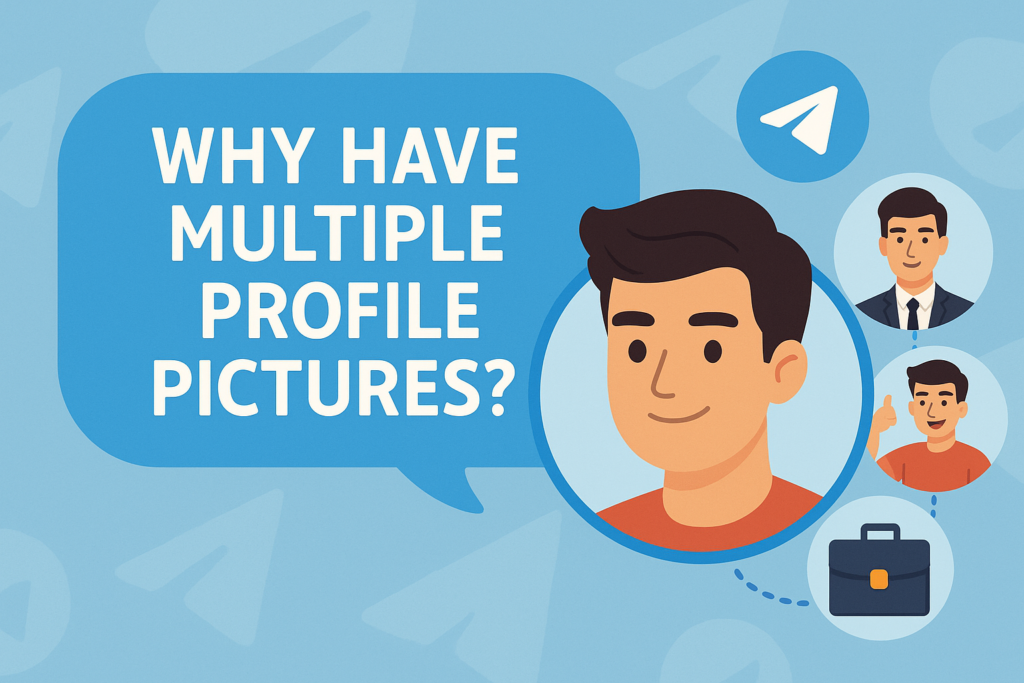 A creative infographic explaining why Telegram users should consider having multiple profile pictures, highlighting how diverse images can represent personal and professional sides, improve recognition, and enrich the user’s online identity.