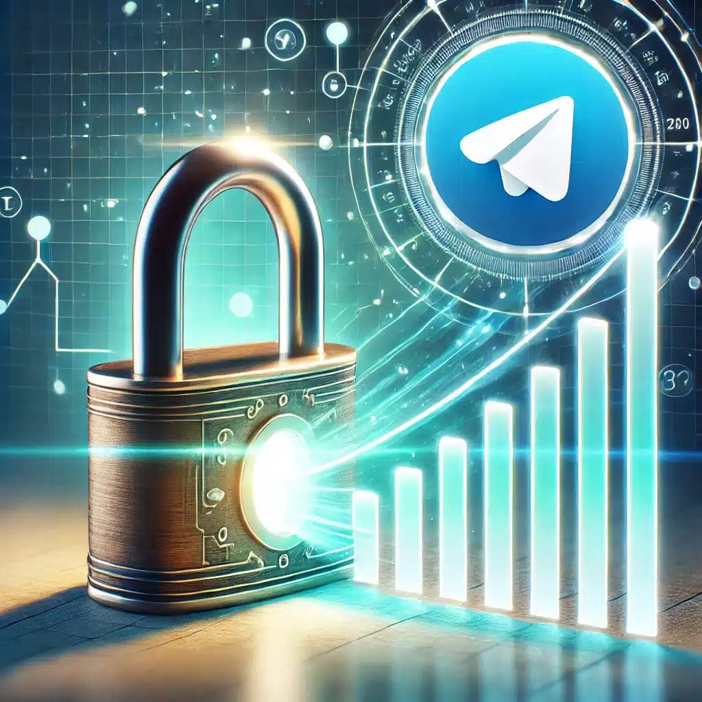 An unlocked padlock with glowing light symbolizing potential and growth, alongside a Telegram icon and increasing bars, representing the concept of unlocking the full potential of Telegram post views.