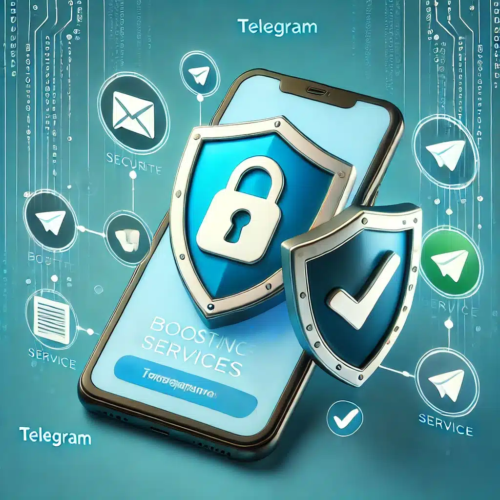 Visual representation of security and compliance in Telegram boosting services, featuring a padlock, shield, and checkmark over a smartphone, symbolizing data protection and compliance with platform regulations.