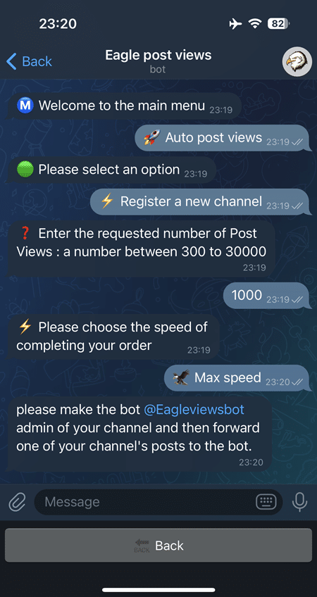 Enter the desired number of post views within the allowed range, then select the speed for automatic order completion.