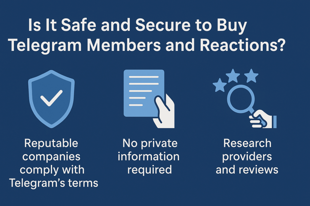 Learn if it's safe to buy Telegram members and reactions. This infographic highlights key points about service reputation, data privacy, and choosing trusted providers.