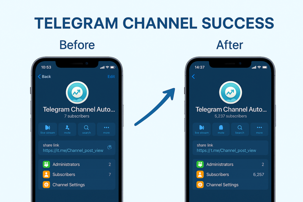 Discover how a Telegram channel skyrocketed from just 7 to over 5,000 subscribers using strategic growth services. This visual illustrates the before-and-after transformation and proves the real impact of smart channel marketing.